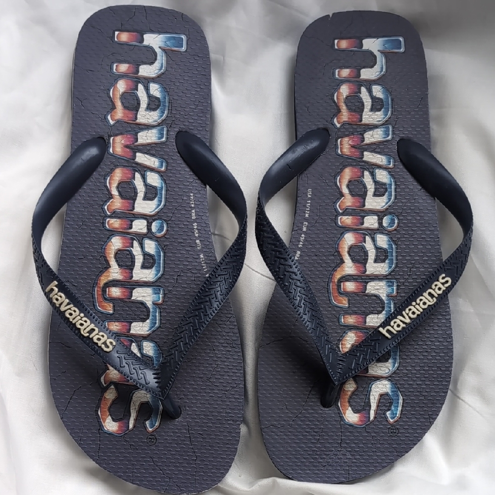 Havaianas Navy Flip Flops with Multicolor Logo